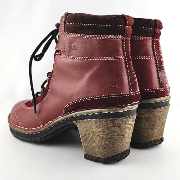 Josef Seibel Kingfisher Red Wine Leather Lace Up Ankle Boots Faux Fur Size 39 - Picture 5 of 16